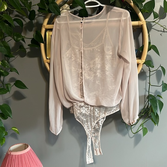 Blush Pink Sheer Dynamite Long Sleeve Blouse - Picture 7 of 8